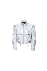 Obsidian Edge Cropped Biker Leather Jacket - Silver