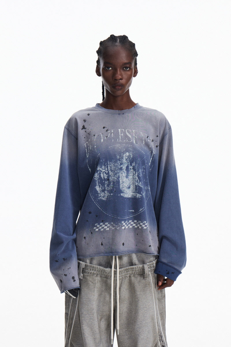 Gradient Wash Graphic Long Sleeve Tee