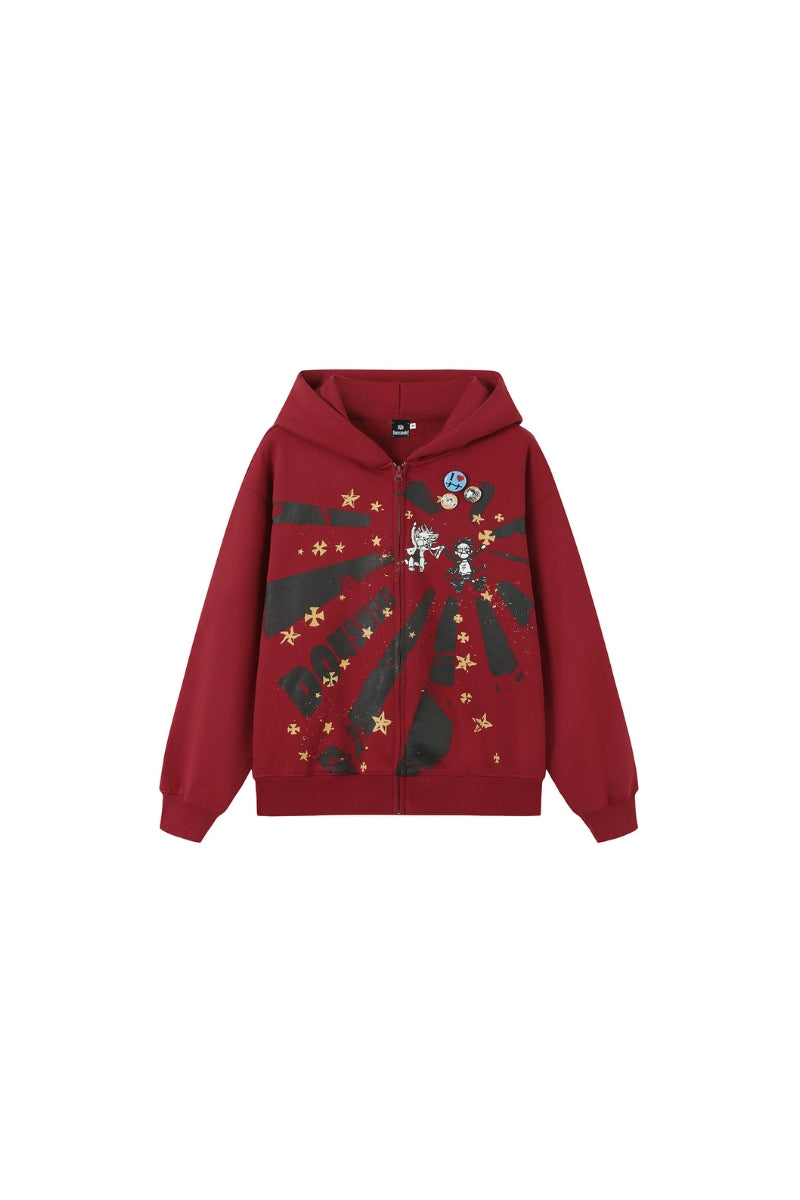 NANA Starburst Graphic Zip-Up Hoodie - Red