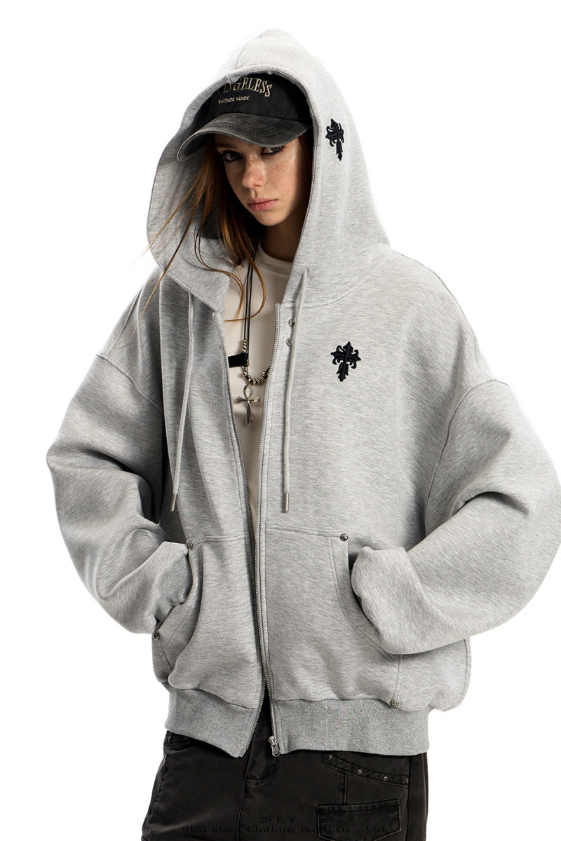 Cross Emblem Oversize Hoodie - Gray