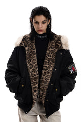 Leopard-Lined Urban Fur Hooded Bomber Jacket