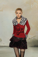 Crimson Skull Sparkle Long Sleeve Top