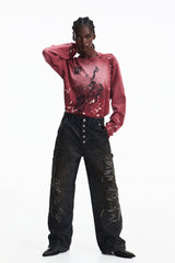 Paint-Splatter Graphic Long Sleeve T-Shirt