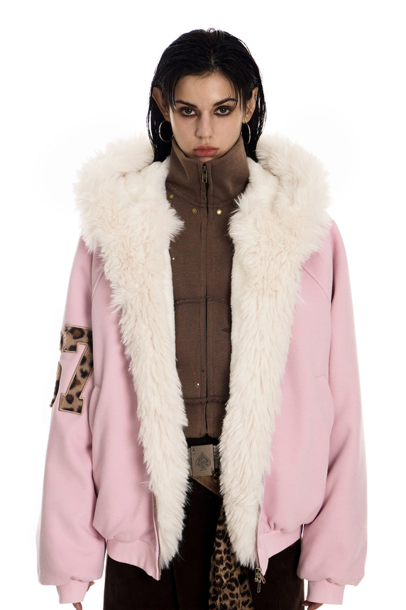 Frosted Pink Varsity Hooded Jacket