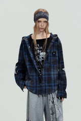 Blue Plaid Hooded Shirt Jacket