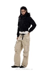 Frostbound Cropped Fur-Hood Jacket - Black