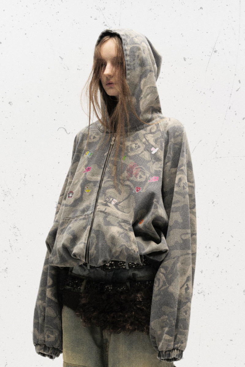 Graffiti Camo Hooded Zip Jacket
