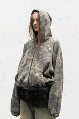 Graffiti Camo Hooded Zip Jacket