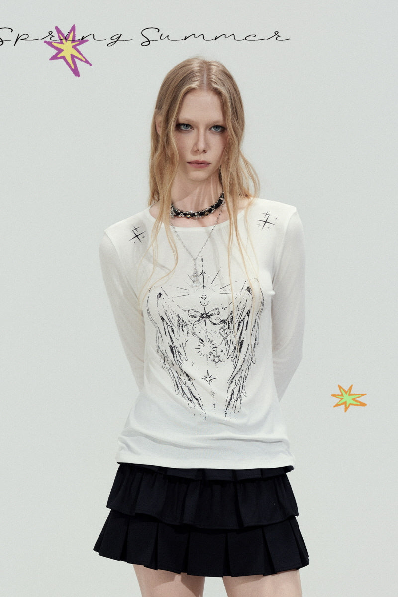 Wing Graphic Slim Top - White