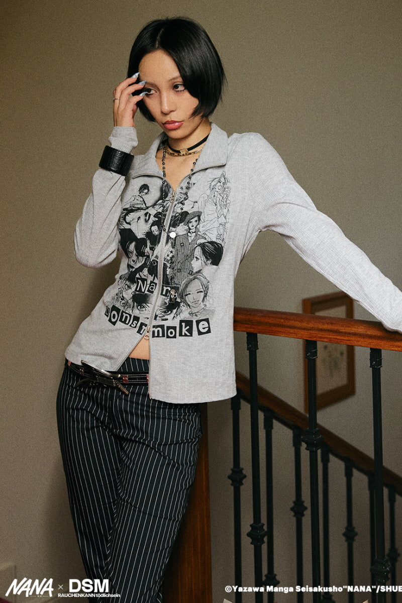 NANA Graphic Zip-Up Cardigan