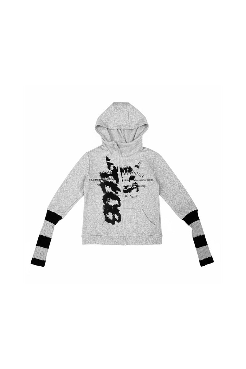 Grunge Print Cropped Zip Hoodie