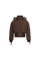 Frostbound Lace-Up Cropped Puffer Jacket - Brown