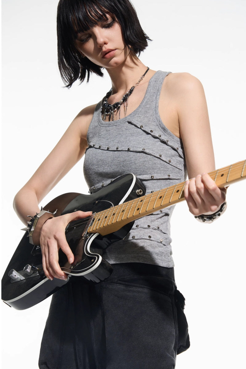 Rock Rivet Chain Tank-Gray