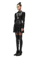 Dominant Leather Dress with Cutout Waist  Bold Elegance Statement