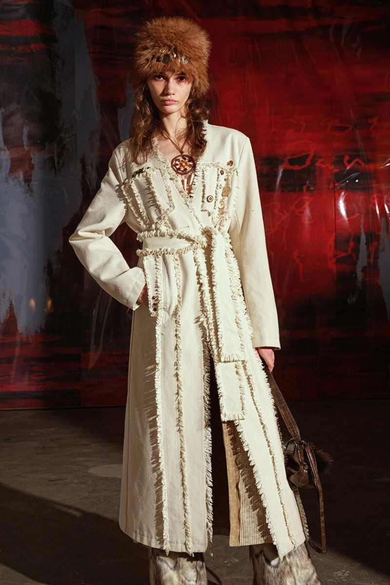 Raw Wilderness Hand-Beaded Coat with Fringe Details