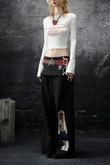Retro Graphic Wide-Leg Pants