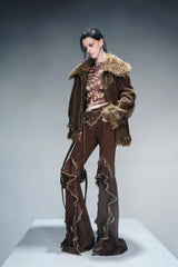 Velvet-Lined Luxe Fur Coat-Brown