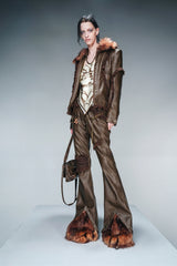 Fierce Nomad Padded Leather Jacket with Fur Accents - Brown