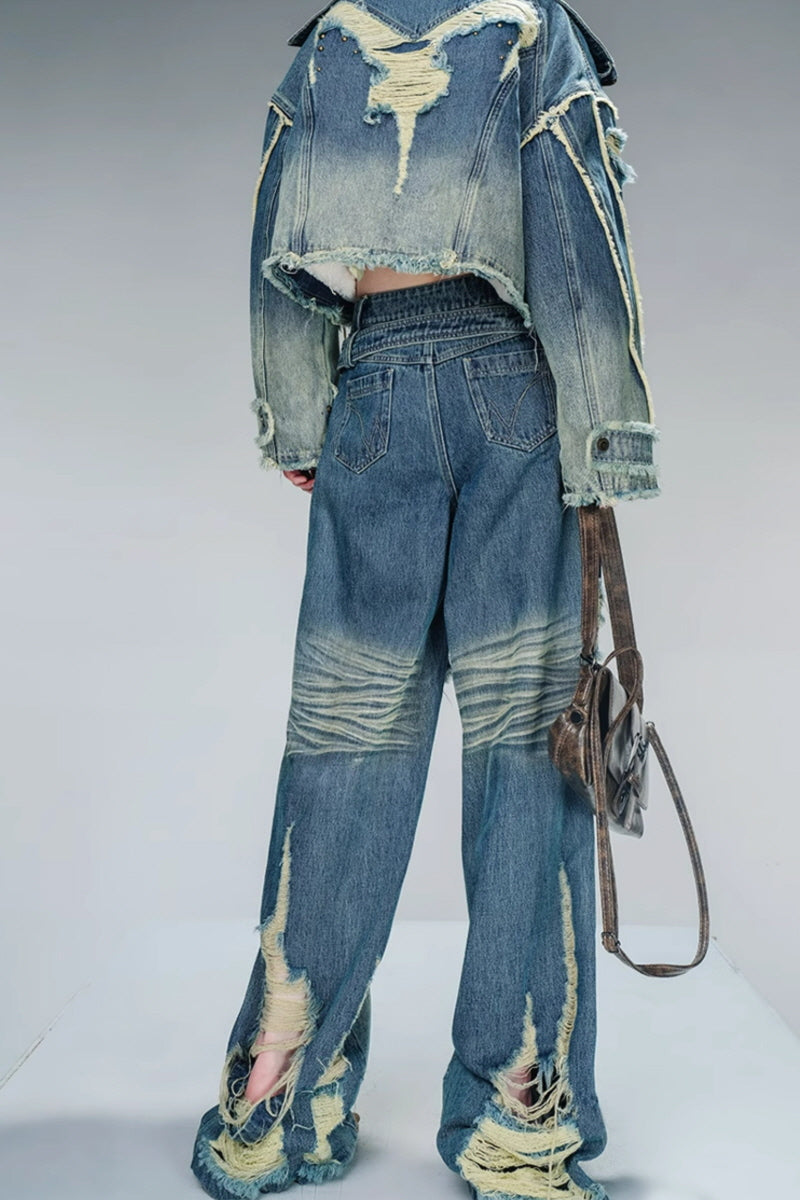 Vintage Shreds Distressed Wide-Leg Denim