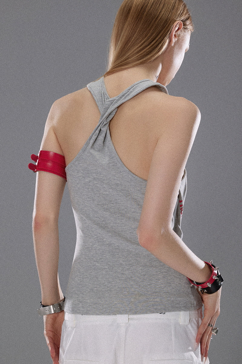 Asymmetric Halter Graphic Top