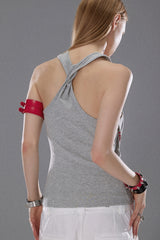 Asymmetric Halter Graphic Top