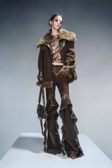 Velvet-Lined Luxe Fur Coat-Brown