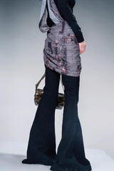 Velvet Whisper Layered Bootcut Pants (Including Silk Scarf) - Black