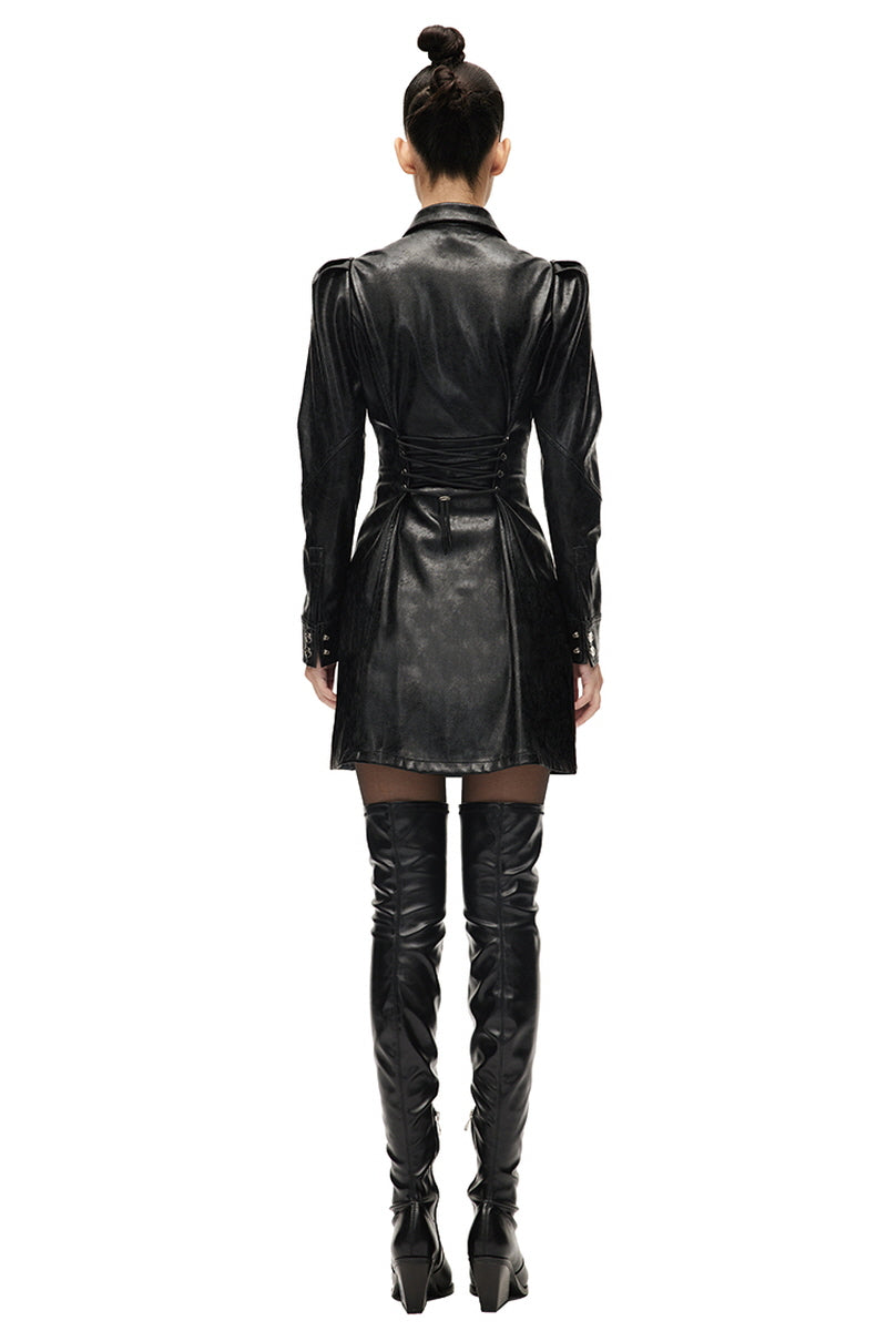 Dominant Leather Dress with Cutout Waist  Bold Elegance Statement