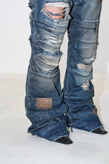 Multi-Band Distressed Bootcut Denim Pants