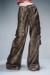 Defiant Terrain Cargo Leather Pants-Brown