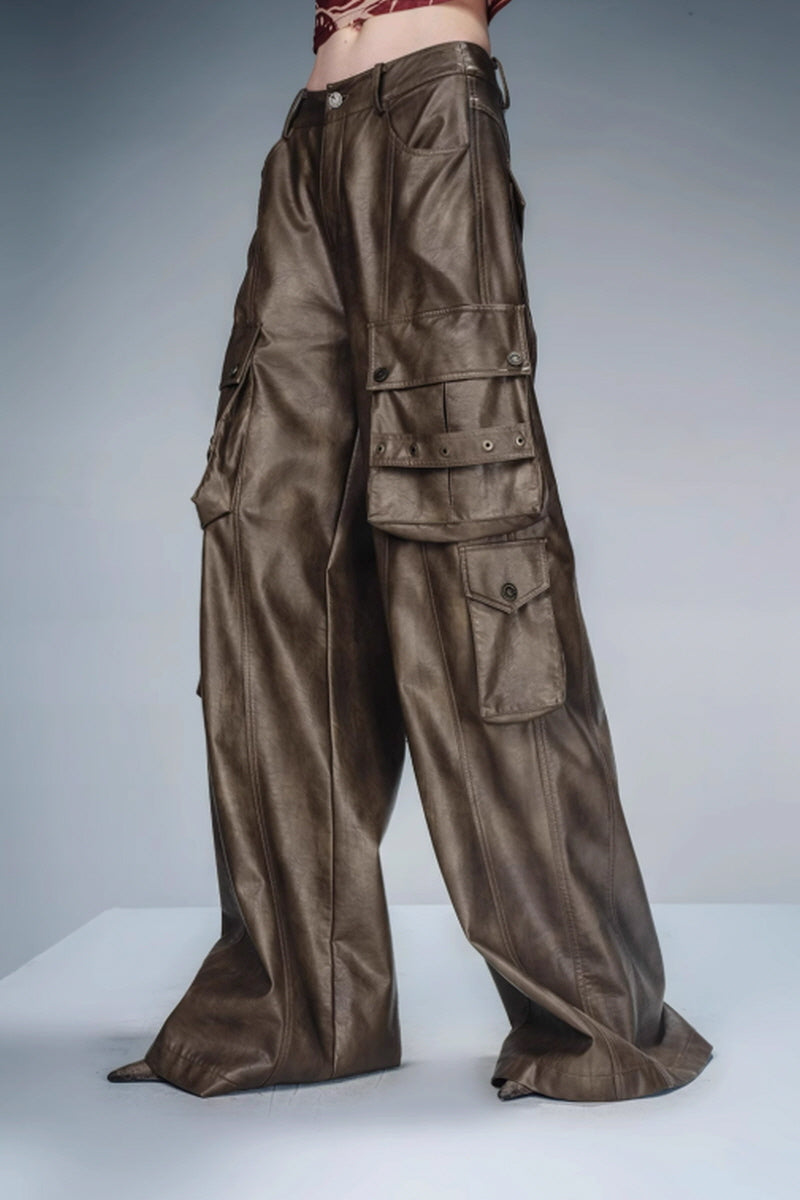 Defiant Terrain Cargo Leather Pants-Brown