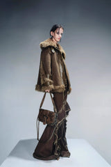 Velvet-Lined Luxe Fur Coat-Brown