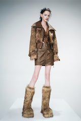 Textured Realm Leather & Fur Jacket-Brown