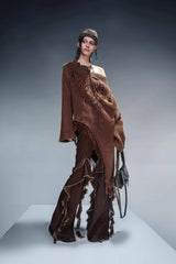 Bohemian Spirit Asymmetrical Fringe Sweater-Brown