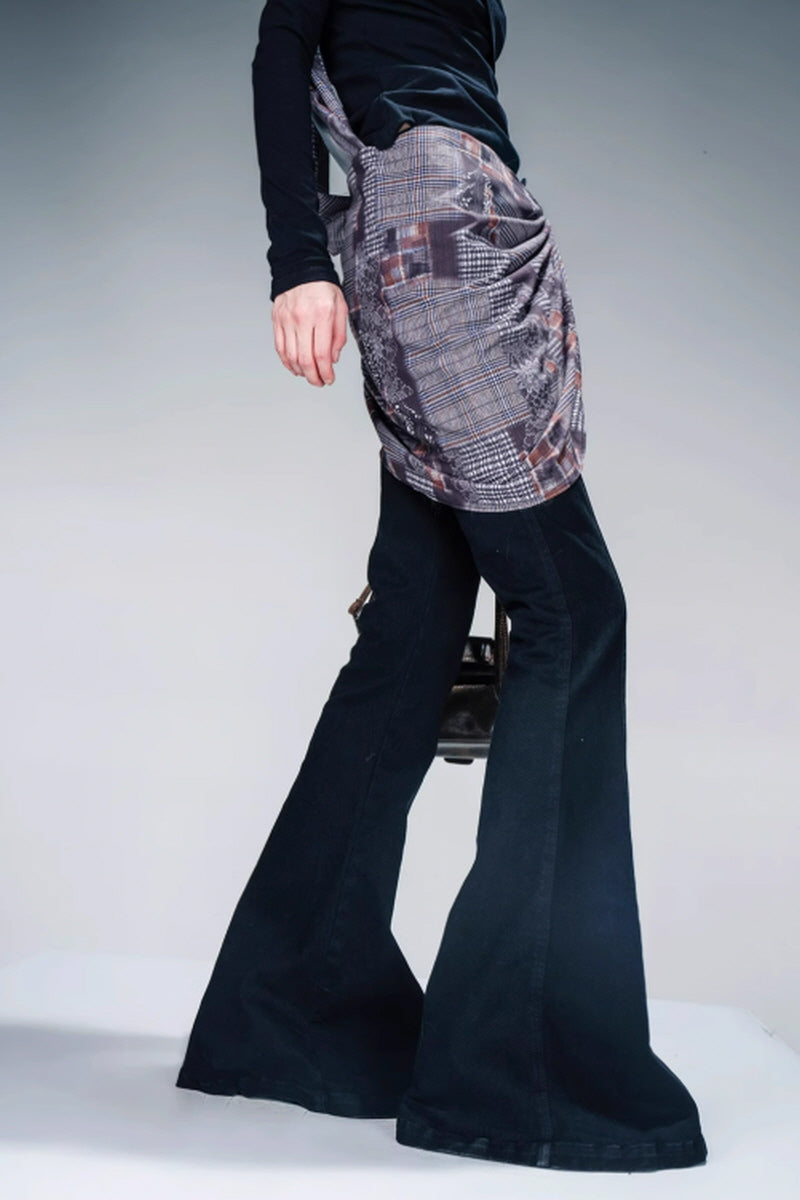 Velvet Whisper Layered Bootcut Pants (Including Silk Scarf) - Black