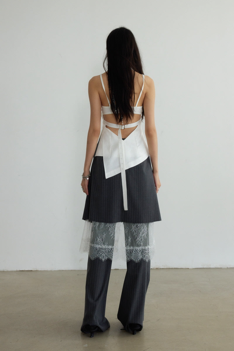 Ethereal Grace: Sculpted Gray Stripe Multi-Wear Pant Skirt