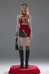 Asymmetric Halter Graphic Top