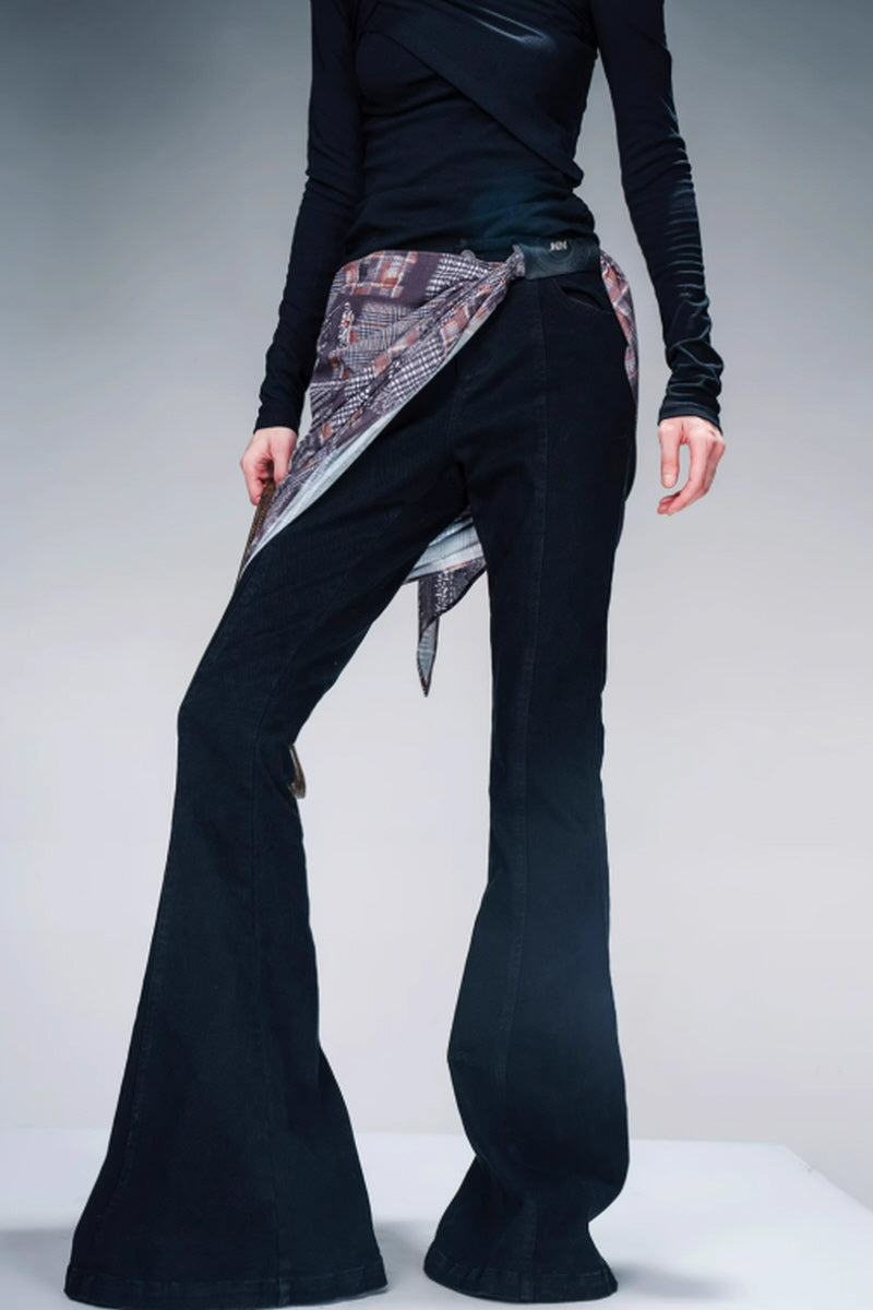 Velvet Whisper Layered Bootcut Pants (Including Silk Scarf) - Black