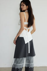 Ethereal Grace: Sculpted Gray Stripe Multi-Wear Pant Skirt