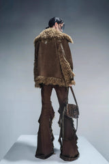 Velvet-Lined Luxe Fur Coat-Brown