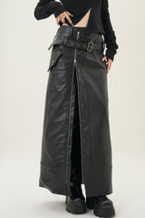 Midnight Edge Zipper Leather Skirt