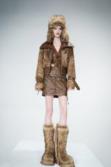 Textured Realm Leather & Fur Jacket-Brown