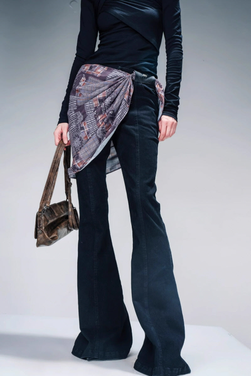 Velvet Whisper Layered Bootcut Pants (Including Silk Scarf) - Black