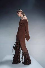 Bohemian Spirit Asymmetrical Fringe Sweater-Brown