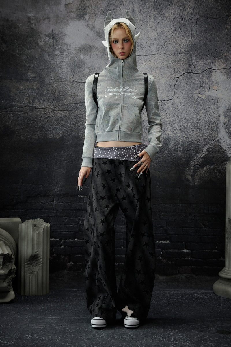 Playful Dual-Spirit Hoodie Jacket - Gray