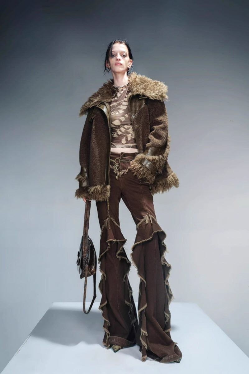 Velvet-Lined Luxe Fur Coat-Brown