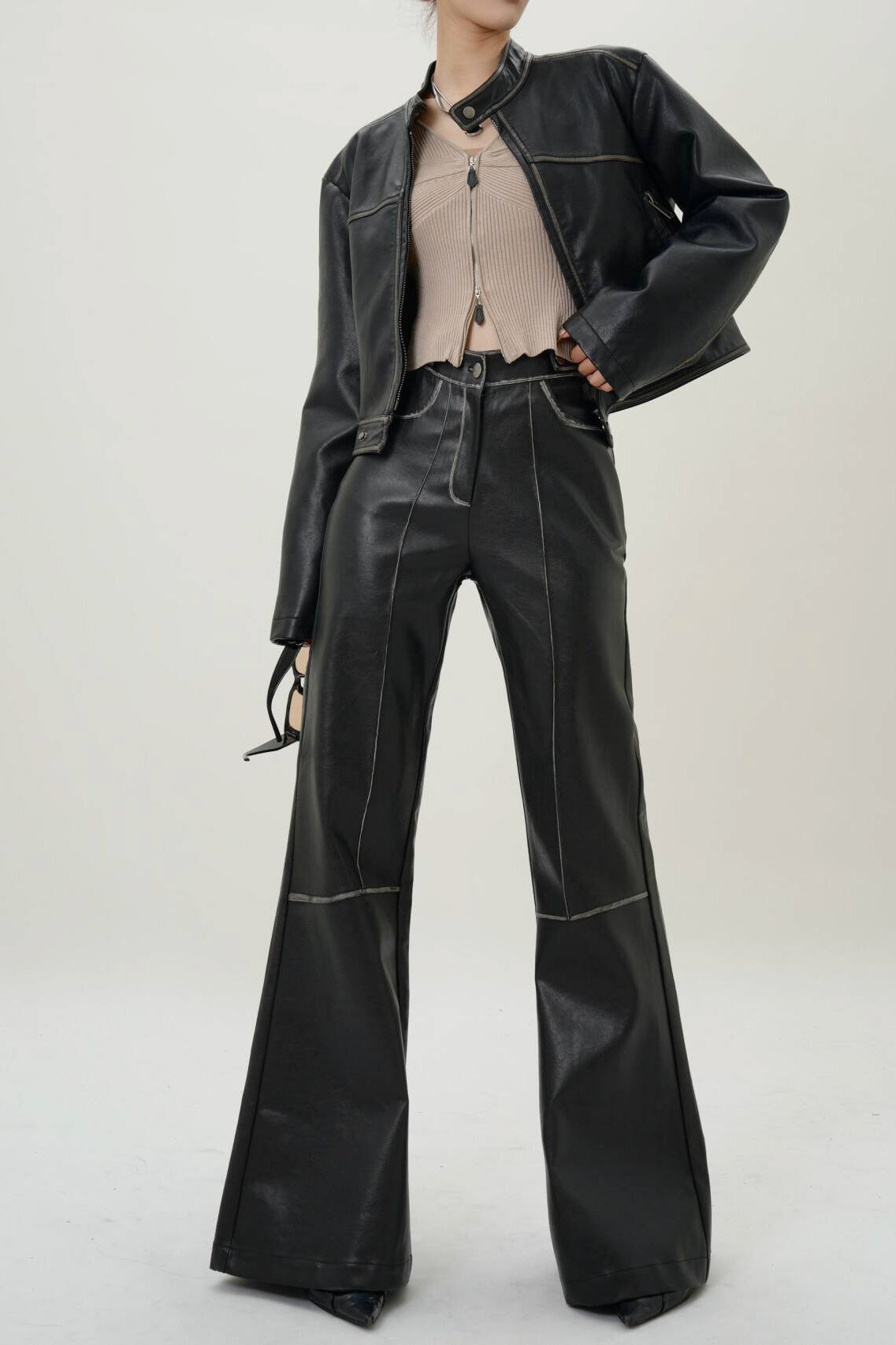 Midnight Elegance Flare Leather Pants