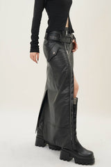 Midnight Edge Zipper Leather Skirt