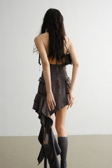 Edgy Zipper Cascade Ruffle Dress