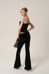 Velvet Edge Corset & Fur-Trim Flare Pants Set